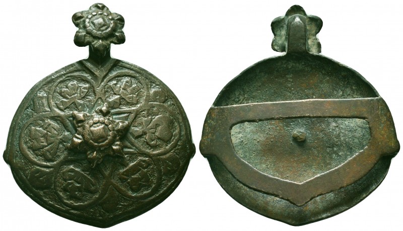 Ancient Roman bronze military / legionary belt buckle and belt fittings, c. 1st-...