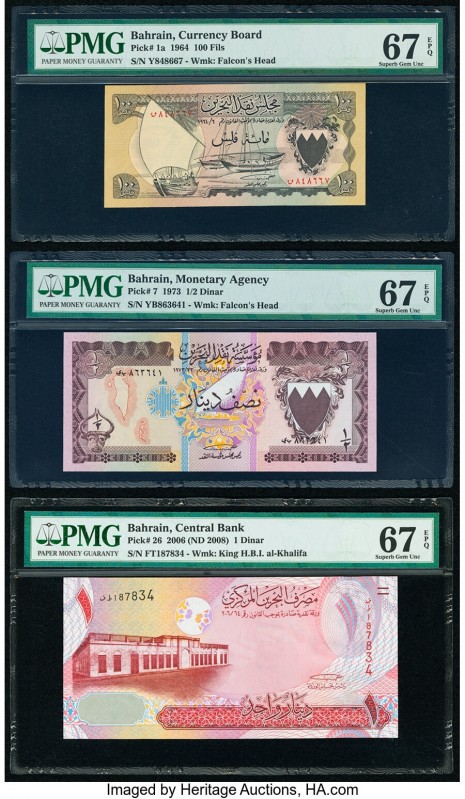 Bahrain Currency Board 100 Fils; 1/2; 1 Dinar (1964-2006) Pick 1a; 7; 26 PMG Sup...