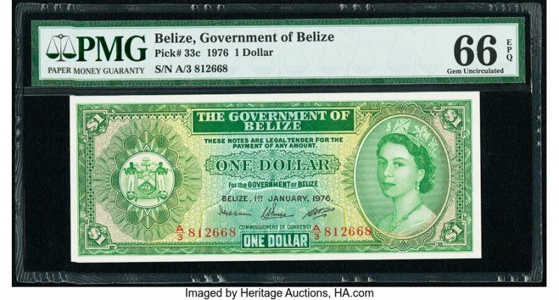 Belize Government of Belize 1 Dollar 1.1.1976 Pick 33c PMG Gem Uncirculated 66 E...