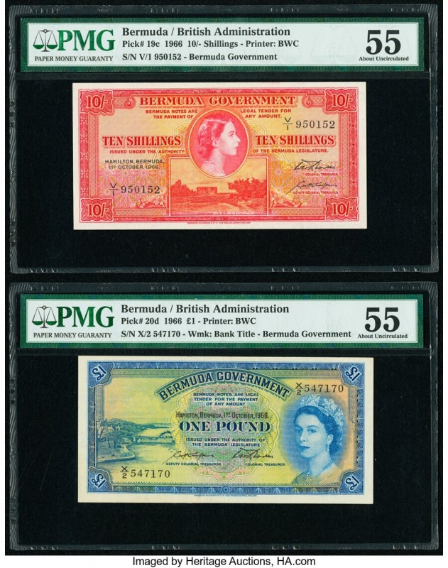 Bermuda Bermuda Government 10 Shillings; 1 Pound 1.10.1966 Pick 19c; 20d PMG Abo...
