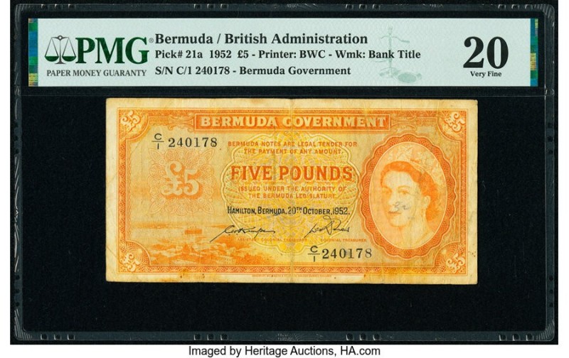 Bermuda Bermuda Government 5 Pounds 20.10.1952 Pick 21a PMG Very Fine 20. 

HID0...