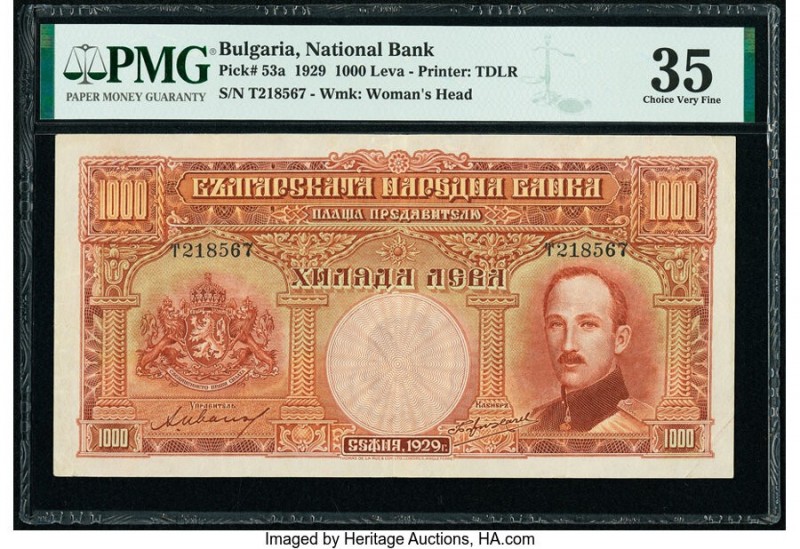 Bulgaria Bulgaria National Bank 1000 Leva 1929 Pick 53a PMG Choice Very Fine 35....