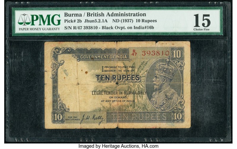 Burma Reserve Bank of India 10 Rupees ND (1937) Pick 2b Jhun5.2.1A PMG Choice Fi...