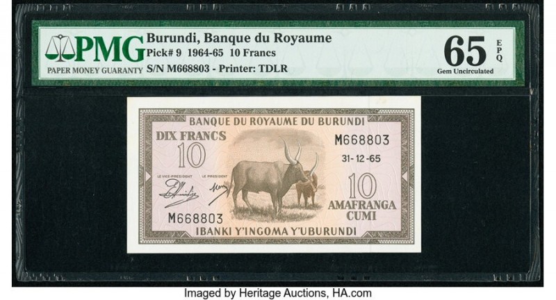 Burundi Banque du Royaume du Burundi 10 Francs 31.12.1965 Pick 9 PMG Gem Uncircu...