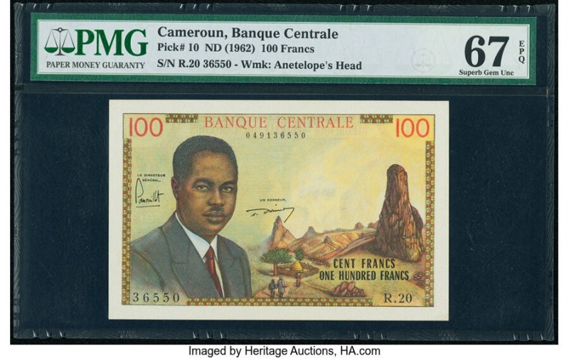 Cameroon Banque Centrale 100 Francs ND (1962) Pick 10 PMG Superb Gem Unc 67 EPQ....