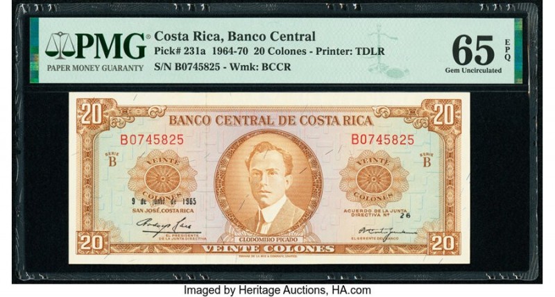 Costa Rica Banco Central de Costa Rica 20 Colones 9.6.1965 Pick 231a PMG Gem Unc...