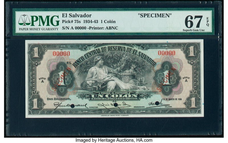 El Salvador Banco Central de Reserva de El Salvador 1 Colon 31.8.1934 Pick 75s S...