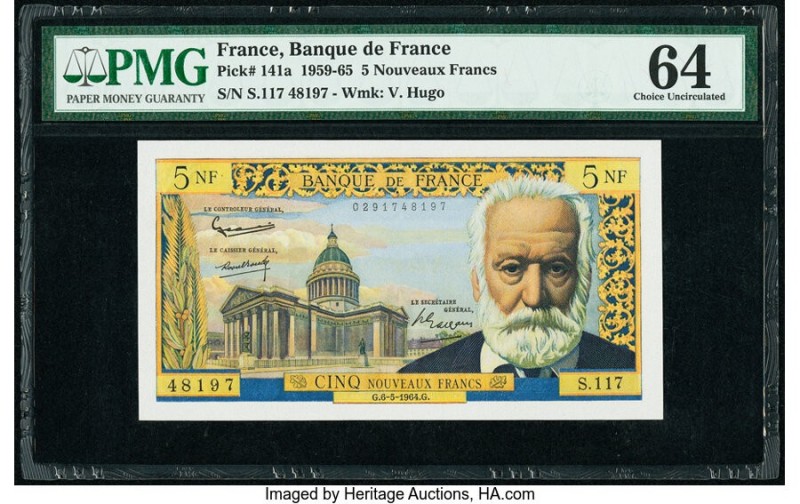 France Banque de France 5 Nouveaux Francs 1964 Pick 141a PMG Choice Uncirculated...