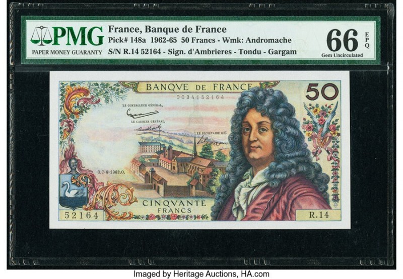 France Banque de France 50 Francs 1962 Pick 148a PMG Gem Uncirculated 66 EPQ. 

...