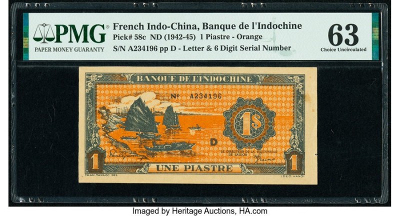 French Indochina Banque de l'Indo-Chine 1 Piastre ND (1942-45) Pick 58c PMG Choi...