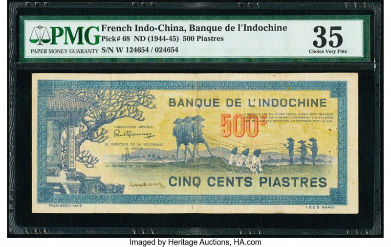 French Indochina Banque de l'Indo-Chine 500 Piastres ND (1944-45) Pick 68 PMG Ch...
