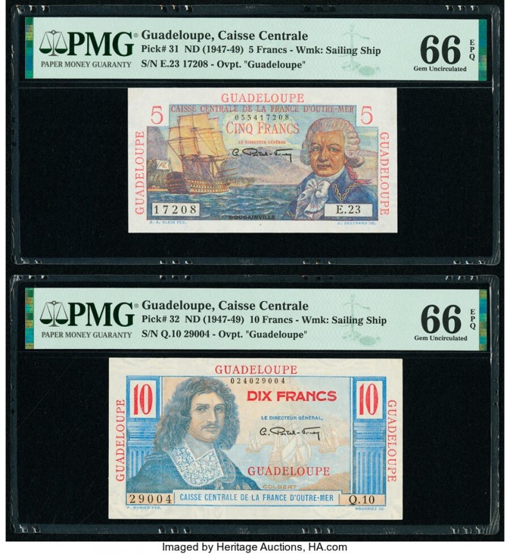 Guadeloupe Caisse Centrale de la France d'Outre-Mer 5; 10 Francs ND (1947-49) Pi...