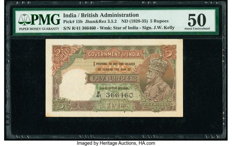 India Government of India 5 Rupees ND (1928-35) Pick 15b Jhun3.5.2 PMG About Unc...