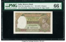 India Reserve Bank of India 5 Rupees ND (1937) Pick 18a Jhun4.3.1 PMG Gem Uncirculated 66 EPQ. Staple holes at issue.

HID09801242017

© 2020 Heritage...