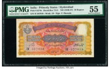 India Princely States, Hyderabad 10 Rupees ND (1946-47) Pick S274e Jhunjhunwalla-Razack 7.9.5 PMG About Uncirculated 55. Staple holes at issue and min...