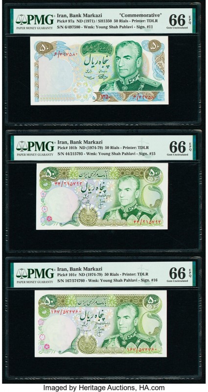 Iran Bank Markazi 50 Rials ND (1971-1979) Pick 97a; 101b; 101c (2); 101e Five Ex...