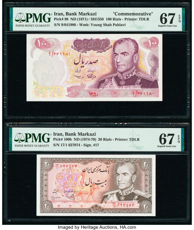 Iran Bank Markazi 20 (2); 50; 100 Rials ND (1971-1979) Pick 98; 100b (2); 101b P...