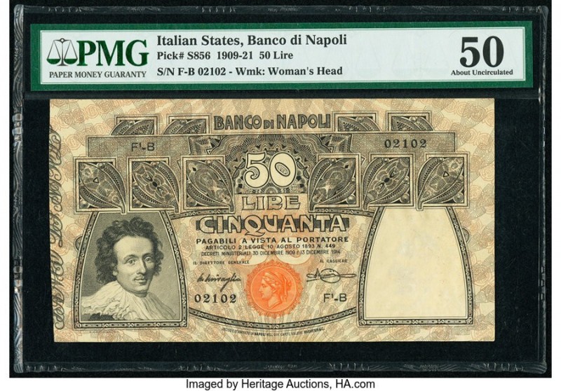 Italy Banco di Napoli 50 Lire 13.12.1914 Pick S856 PMG About Uncirculated 50. Pa...