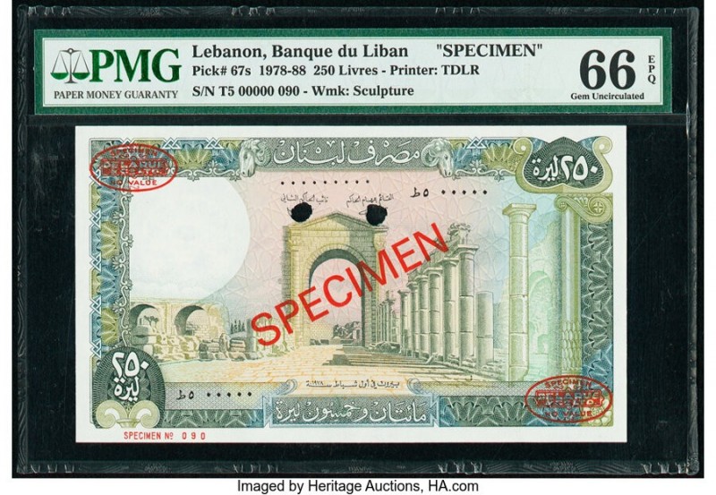 Lebanon Banque du Liban 250 Livres 1978-88 Pick 67s Specimen PMG Gem Uncirculate...