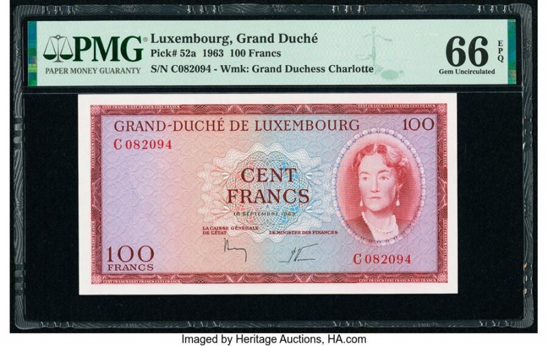 Luxembourg Grand Duche de Luxembourg 100 Francs 18.9.1963 Pick 52a PMG Gem Uncir...