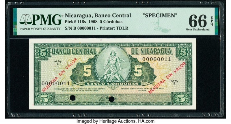 Nicaragua Banco Central 5 Cordobas 16.5.1968 Pick 116s Specimen PMG Gem Uncircul...