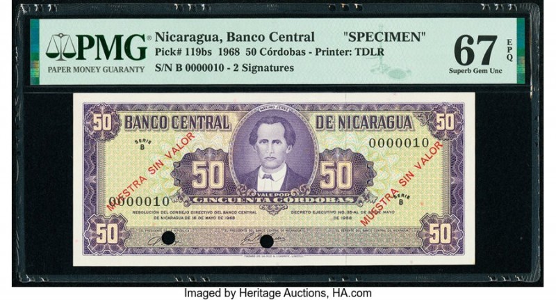 Nicaragua Banco Central 50 Cordobas 16.5.1968 Pick 119bs Specimen PMG Superb Gem...