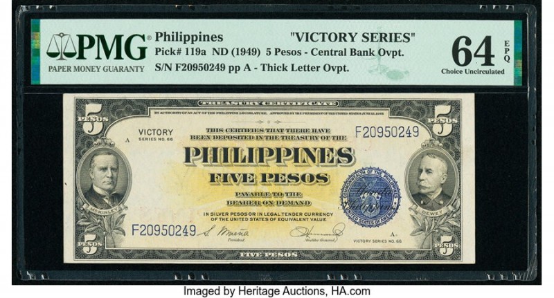 Philippines Philippine National Bank 5 Pesos ND (1949) Pick 119a PMG Choice Unci...