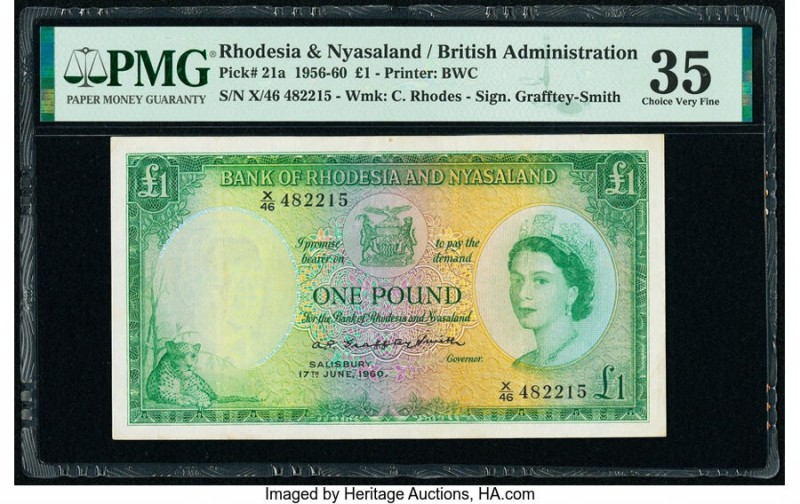 Rhodesia and Nyasaland Bank of Rhodesia and Nyasaland 1 Pound 17.6.1960 Pick 21a...