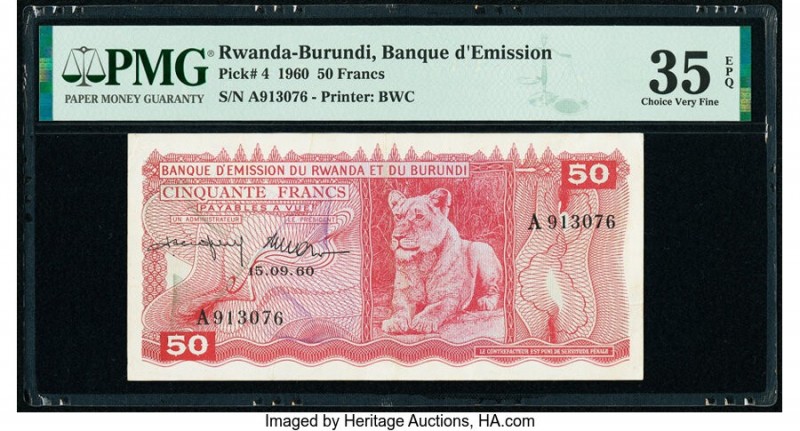 Rwanda-Burundi Banque d'Emission du Rwanda et du Burundi 50 Francs 15.9.1960 Pic...