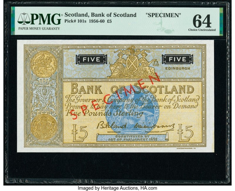 Scotland Bank of Scotland 5 Pounds 1956-60 Pick 101s Specimen PMG Choice Uncircu...