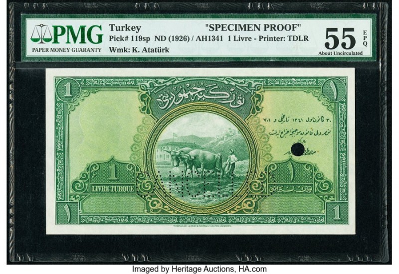 Turkey Ministry of Finance 1 Livre ND (1926) / AH1341 Pick 119sp Specimen Proof ...