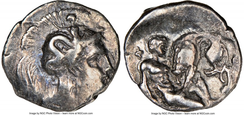 CALABRIA. Tarentum. Ca. 380-280 BC. AR diobol (12mm, 4h). NGC VF. Ca. 325-280 BC...
