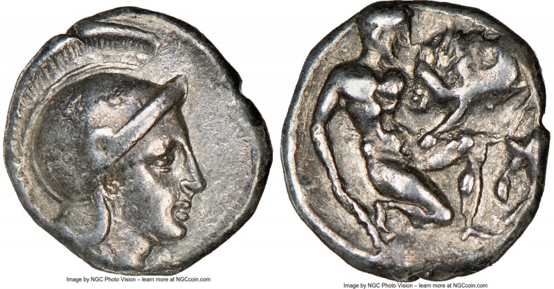 CALABRIA. Tarentum. Ca. 380-280 BC. AR diobol (11mm, 7h). NGC Choice VF. Ca. 325...