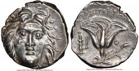MACEDONIAN KINGDOM. Perseus (179-168 BC), Greek Mercenaries Issue. AR drachm (15mm, 12h). NGC Choice AU. Imitation of Rhodes struck during the Third M...