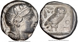 ATTICA. Athens. Ca. 455-440 BC. AR tetradrachm (24mm, 17.17 gm, 8h). NGC AU 5/5 - 4/5. Early transitional issue. Head of Athena right, wearing crested...
