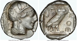 ATTICA. Athens. Ca. 440-404 BC. AR tetradrachm (26mm, 17.21 gm, 12h). NGC Choice AU 4/5 - 5/5. Mid-mass coinage issue. Head of Athena right, wearing c...