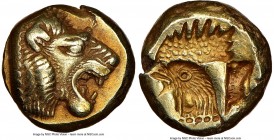 LESBOS. Mytilene. Ca. 521-478 BC. EL sixth-stater or hecte (10mm, 2.54 gm, 3h). NGC XF 5/5 - 3/5, scuffs. Head of roaring lion right with pelleted tru...