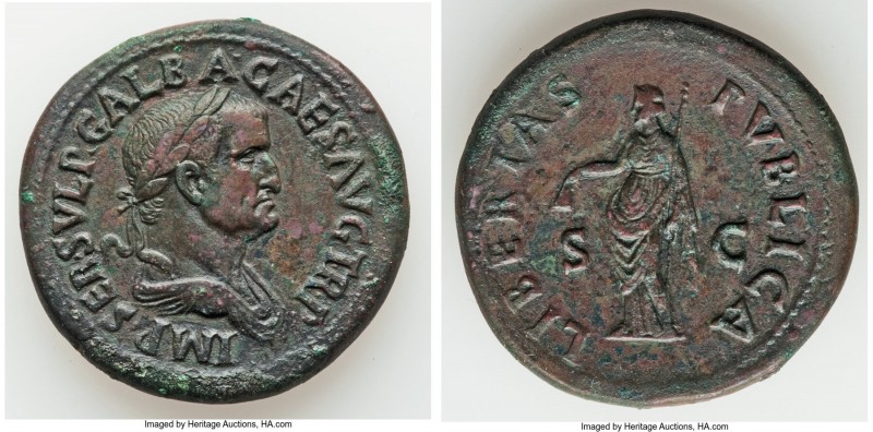 Galba (AD 68-69). AE sestertius (36mm, 28.05 gm, 7h). About XF, tooled. Rome. IM...