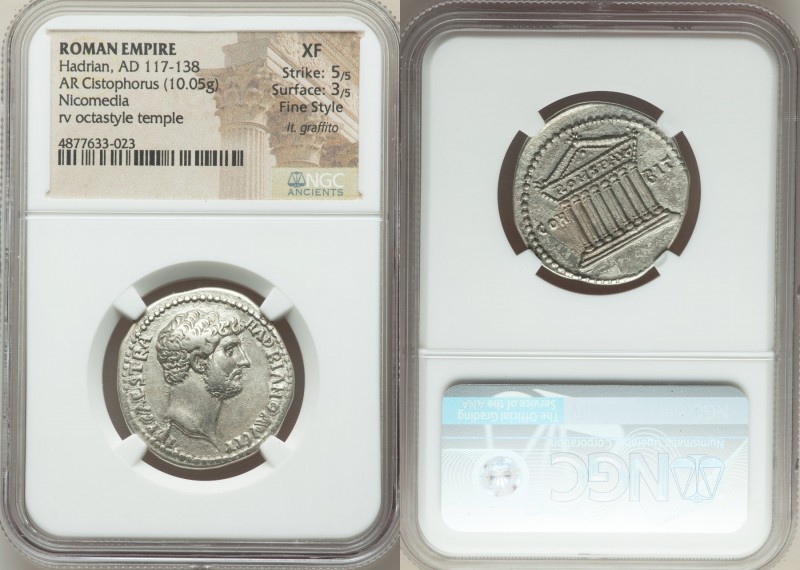 Hadrian (AD 117-138). AR cistophorus (27mm, 10.05 gm, 5h). NGC XF 5/5 - 3/5, Fin...