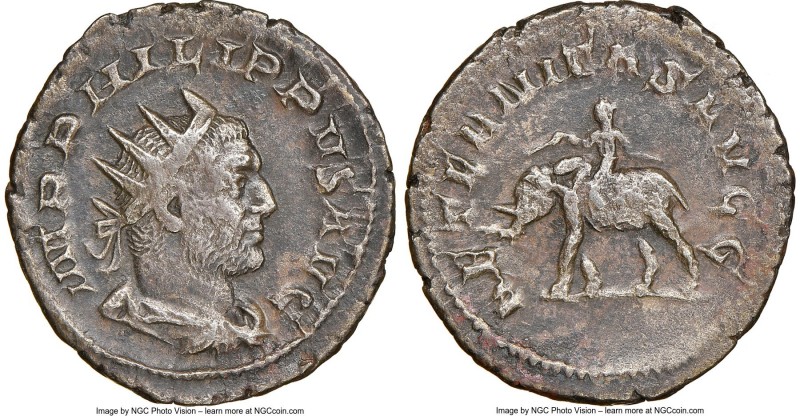 Philip I (AD 244-249). AR antoninianus (23mm, 3.99gm 12h). NGC XF 5/5 - 2/5. Rom...