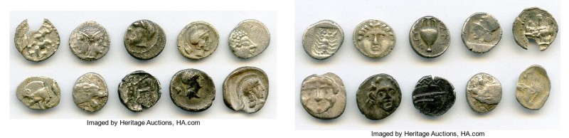 ANCIENT LOTS. Greek. Mixed. Lot of ten (10) AR fractions (12mm and smaller). Abo...