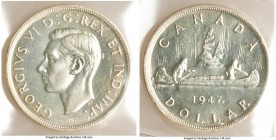 George VI "Maple Leaf" Dollar 1947 MS65 ICCS, Royal Canadian mint, KM37. Maple leave variety. 

HID09801242017

© 2020 Heritage Auctions | All Rig...