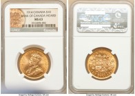 George V gold 10 Dollars 1914 MS63 NGC, Ottawa mint, KM27. Three year type. Bank of Canada hoard. AGW 0.4838 oz. 

HID09801242017

© 2020 Heritage...