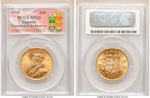 George V gold 10 Dollars 1914 MS63 PCGS, Ottawa mint, KM27. Three year type. Canadian Gold Reserve hoard. AGW 0.4838 oz. 

HID09801242017

© 2020 ...