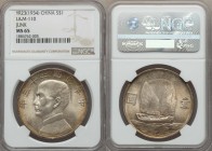 Republic Sun Yat-sen "Junk" Dollar Year 23 (1934) MS65 NGC, KM-Y345, L&M-110. Light olive-silver and red-gold toning with essentially unblemished fiel...