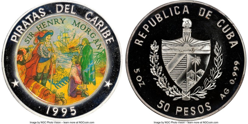 Republic Proof Colorized "Henry Morgan" 50 Pesos (5 oz) 1995 PR67 Ultra Cameo NG...