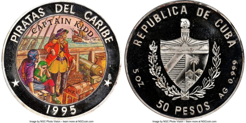 Republic Proof Colorized "Captain Kidd" 50 Pesos (5 oz) 1995 PR67 Ultra Cameo NG...