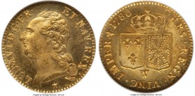 Louis XVI gold Louis d'or 1786-W MS63 NGC, Lille mint, KM591.15, Fr-475. The patina on the surfaces is vivid on both sides with amber hues adding allu...