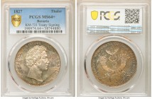 Bavaria. Ludwig I Taler 1827 MS64+ PCGS, Munich mint, KM731. Commemorative for the Customs Union of Wurttemberg and Bavaria. Semi-Prooflike surfaces w...