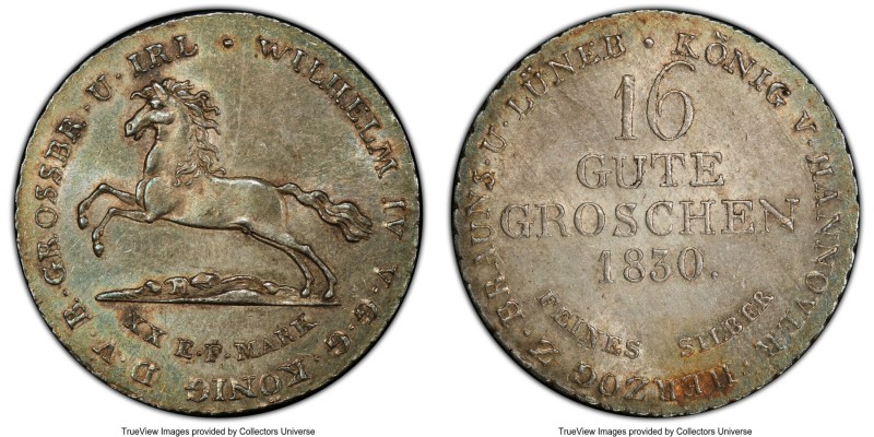 Hannover. Wilhelm IV 16 Gute Groschen 1830 MS63 PCGS, Hannover mint, KM145.1. Pa...